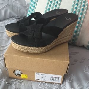UGG Black Wedge Sandals